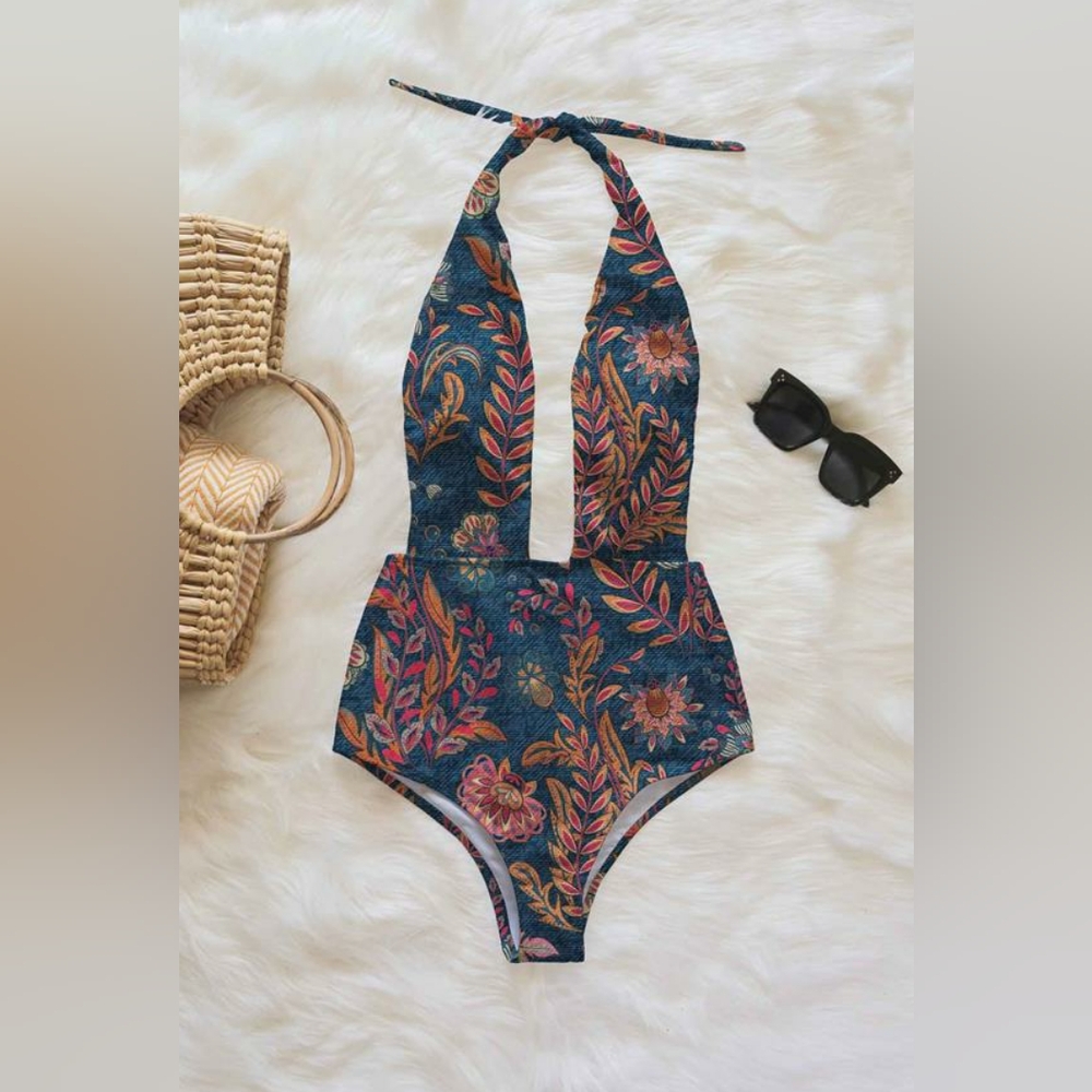 Averie Halley Halter One Piece Plunge Swimsuit - L